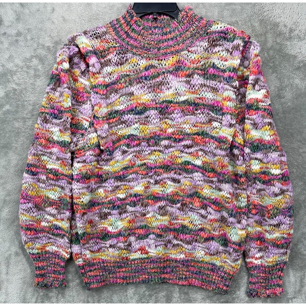 Democracy Women's Mock‎ Neck Scallop Edge Sweater XL Colorful Knit Pullover